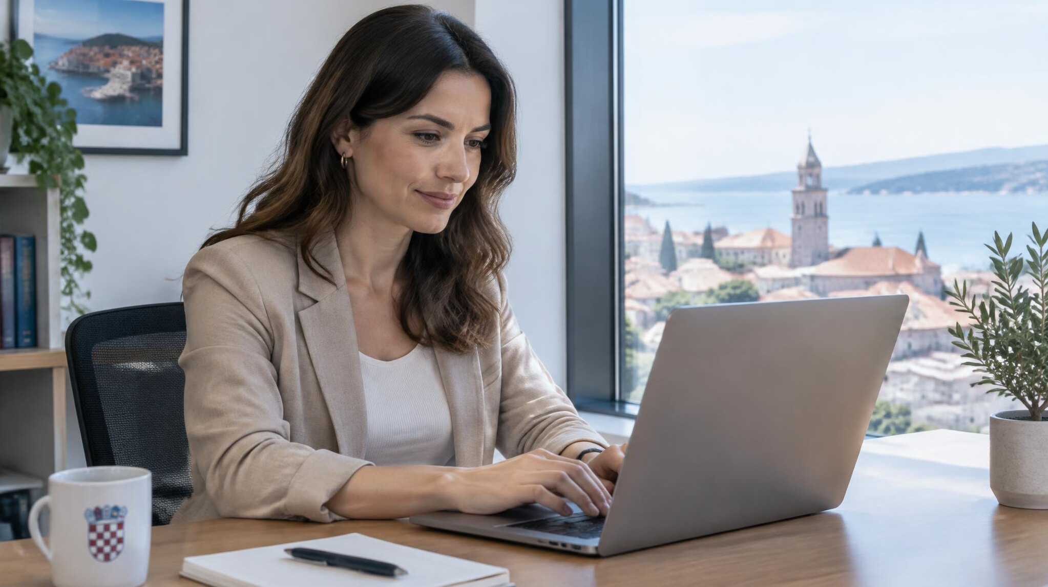 Professional typing on a laptop at a desk