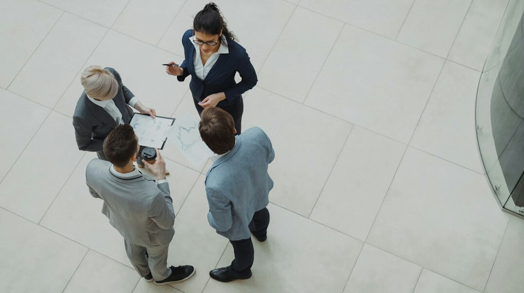 corporate team discussing strategy